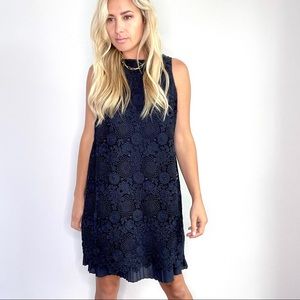 J. Jill Navy Floral Lace Sleeveless Shift Dress